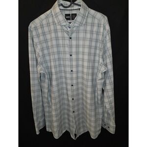 Hugo Boss Performance Shirt Men Extra Large 17 1/2 x34/35 Geometric Stretch Blue